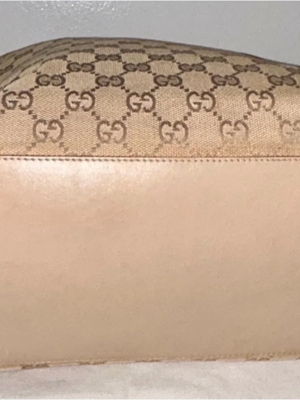 Gucci GG Canvas Tote Bag Beige Leather Trim Shoulder Bag Authentic Italy - Picture 4 of 7